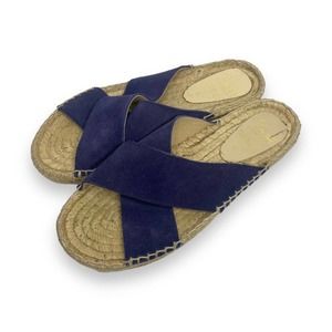 Pina2 Women's Espadrille Slides Size 6.5 EU 37 Blue Made in Spain Leather Flats